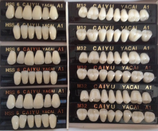 POLYMER RESIN DENTURE TEETH 2 layers 12 cards 3 Sets 84 teeth size 4 color a2