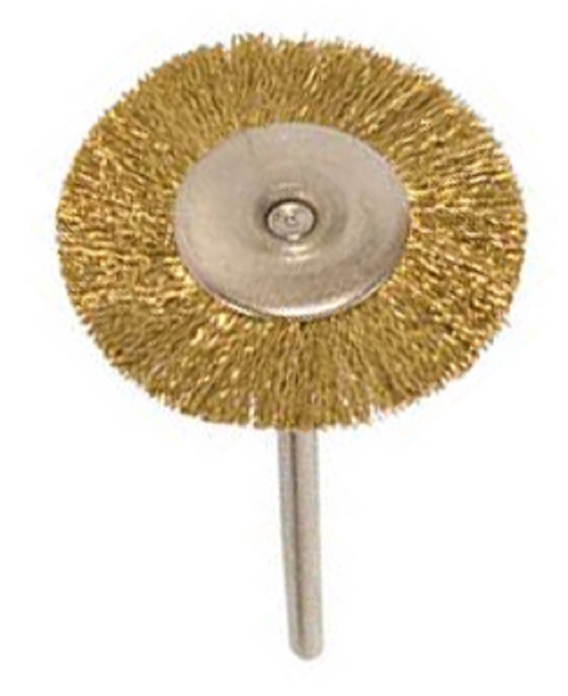 BRASS BRUSH, MOUNTED on a 3/32" (2.3mm) mandrel , sold in packs of 12