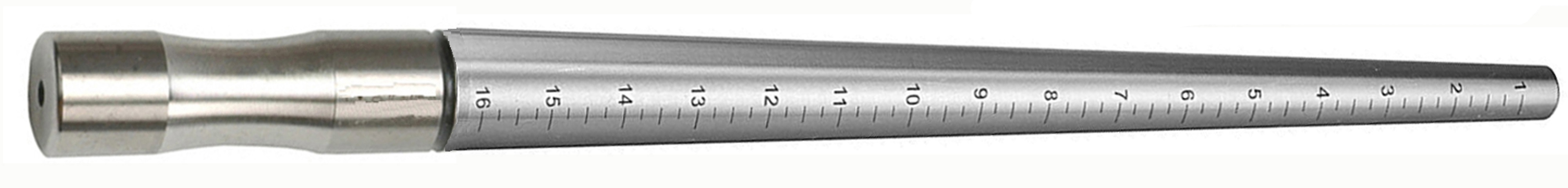STAINLESS STEEL RING MANDREL, hard chromed , ungrooved, marked 1-16