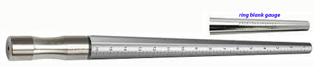 STAINLESS STEEL, Hard Chromed , ungrooved RING MANDREL 1-16 with ring blank gauge